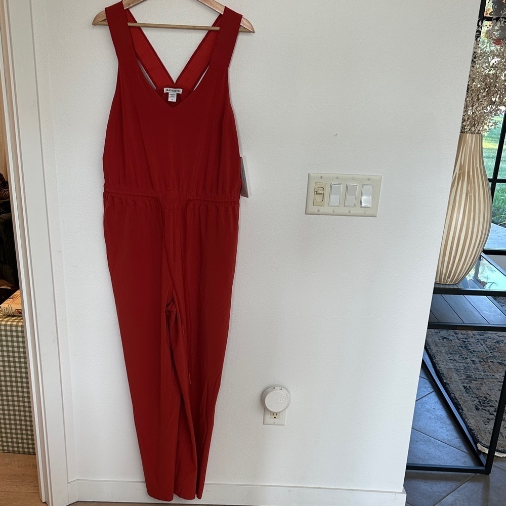 Athleta Orange V-Neck Jumpsuit NWT sz 14